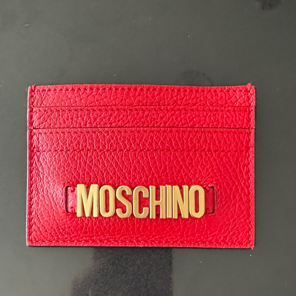 Moschino Bold Red Card Holder with Gold Logo